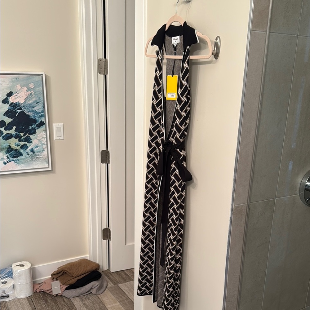 Black and White Sleeveless Halter Midi Dress
